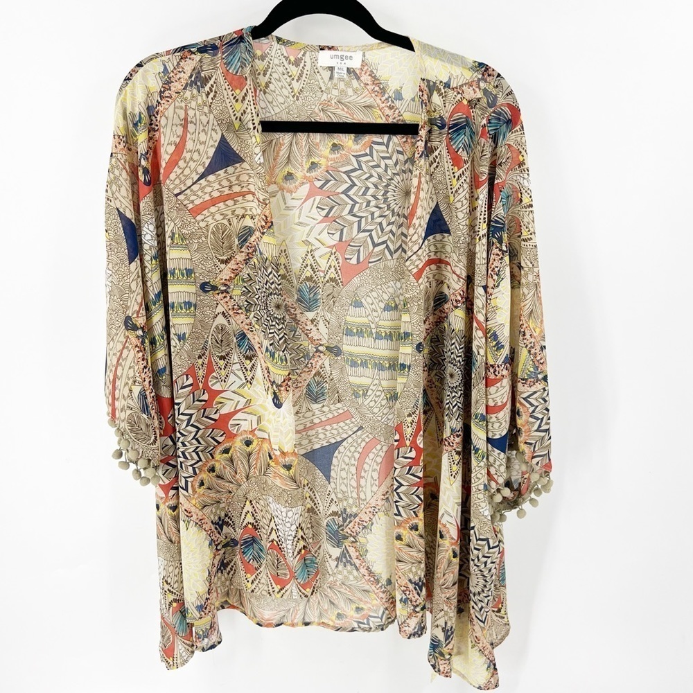 ✅UMGEE‎ TAUPE KIMONO WITH POMPOM SEMI SHEER MEDIUM/LARGE